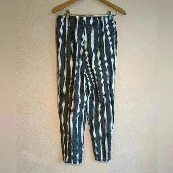 Abercrombie & Fitch High Wasted Paper Bag Striped Linen Pants M ankle length - Picture 2 of 6